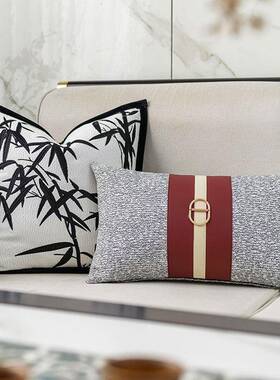 中WDV式竹叶刺抱枕套客厅沙套发国风靠垫样板间新酒店软装高绣端