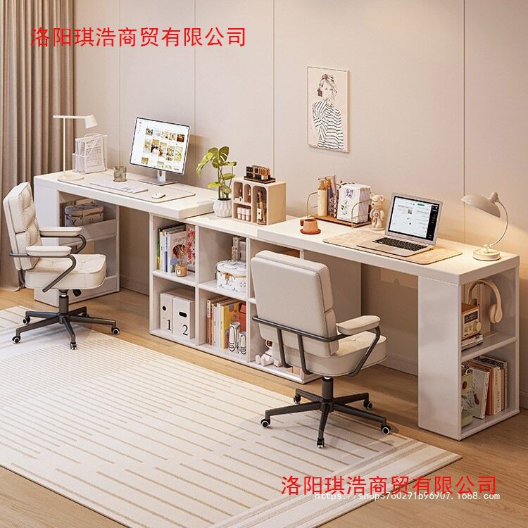 双人书桌家用学生电脑办公桌卧室女生梳妆台转角书桌书架一体桌子