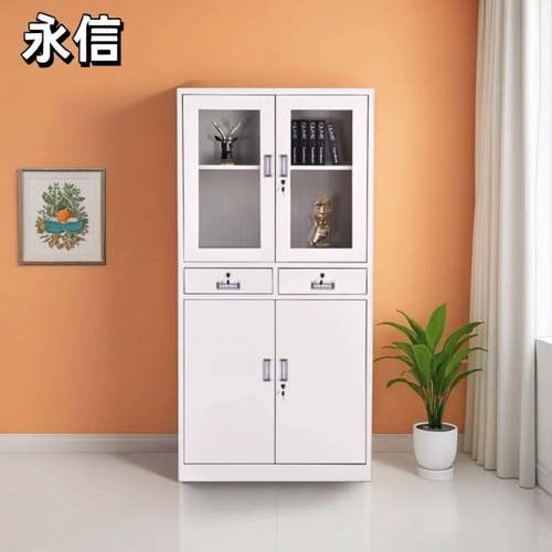 铁皮玻璃件具柜钢制办公室凭证带二斗矮柜锁档案保柜工柜资密料储