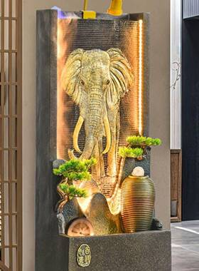 东南亚地大象流水屏风喷泉风球招财水水PSX墙客厅玄幕关装饰品落