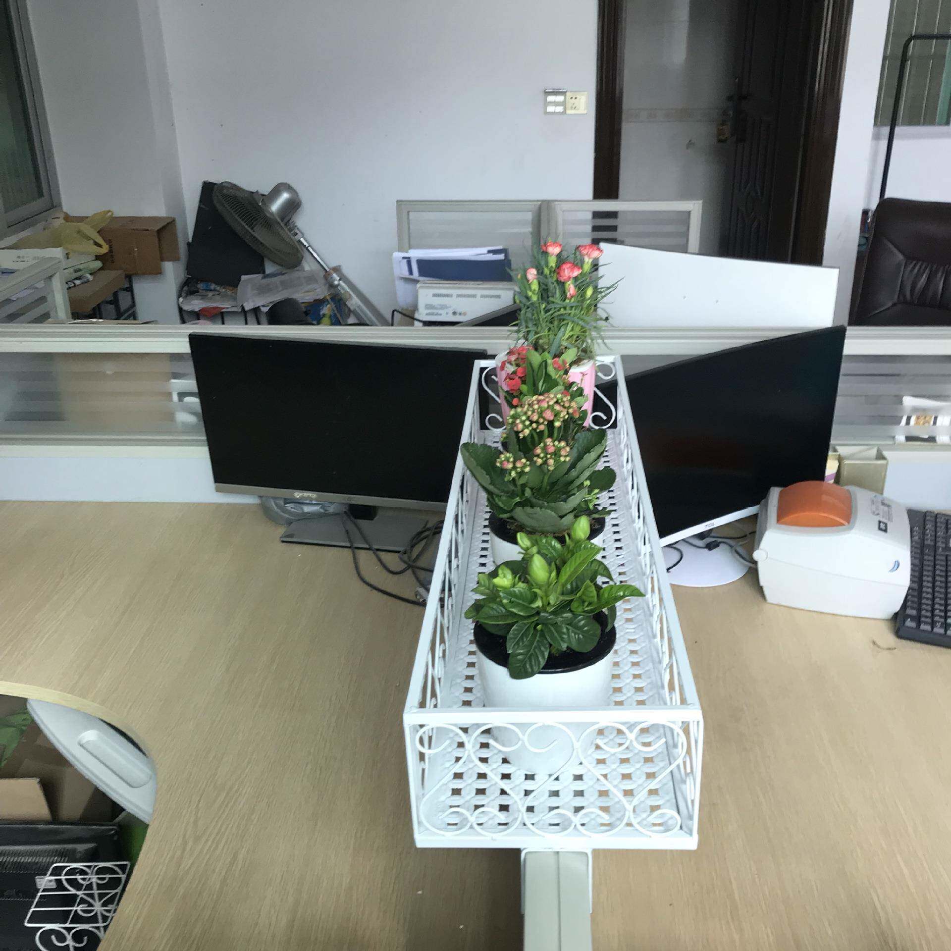 办公室文件收纳置物架办位公桌隔板萝绿架工GOR卡槽多花肉盆栽花