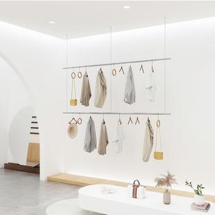 服装 店货架陈列道具试衣间衣服挂衣架 店展示架拉丝不锈钢吊架女装