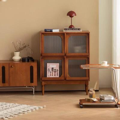 严选实木中古杂志柜储物收纳展示柜日式复古客厅沙发旁书柜餐边柜