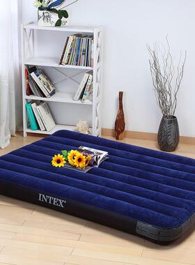 INTEX加厚加大空气床蓝色条纹充气床垫单人双人植绒气垫床户外