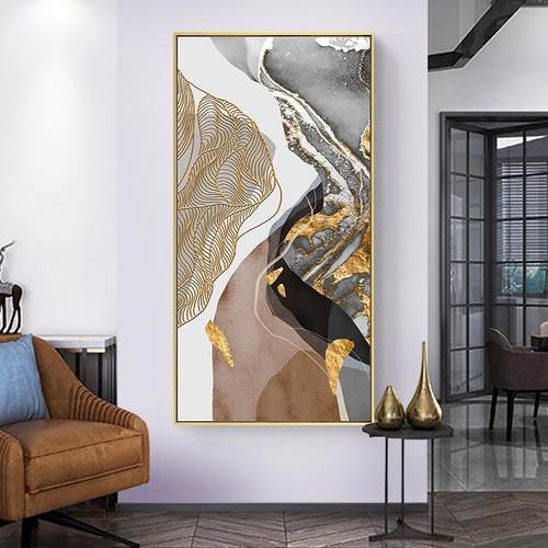 现代轻奢风格玄关装饰画走廊挂画水墨金色抽象书房过道鎏金壁画