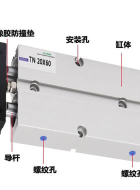 TDA双轴双0杆小X型大推力气缸TN10/16/20/32/0BKRX140X203-300