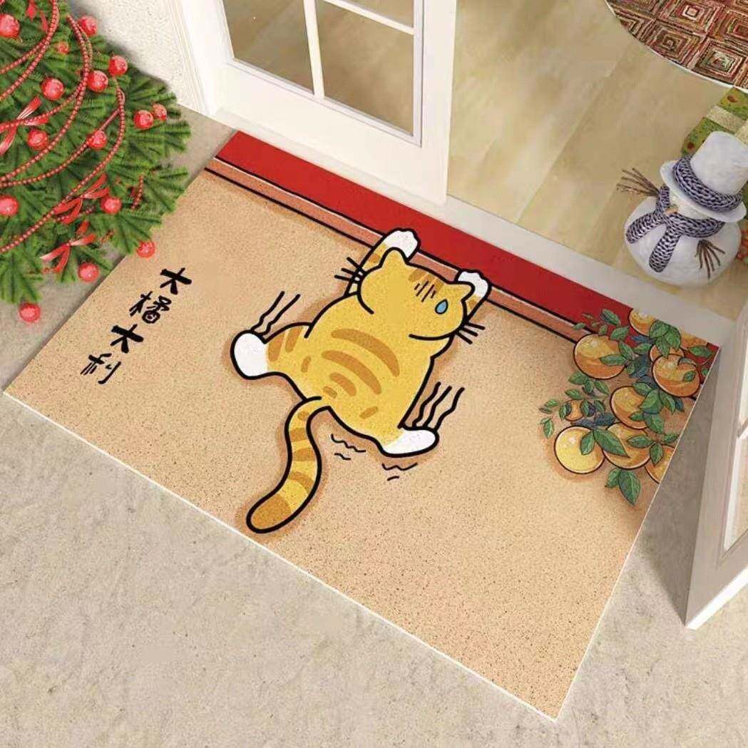 大黄猫防可TII爱卫图案入厨户门房生间土丝圈地垫易清洗
