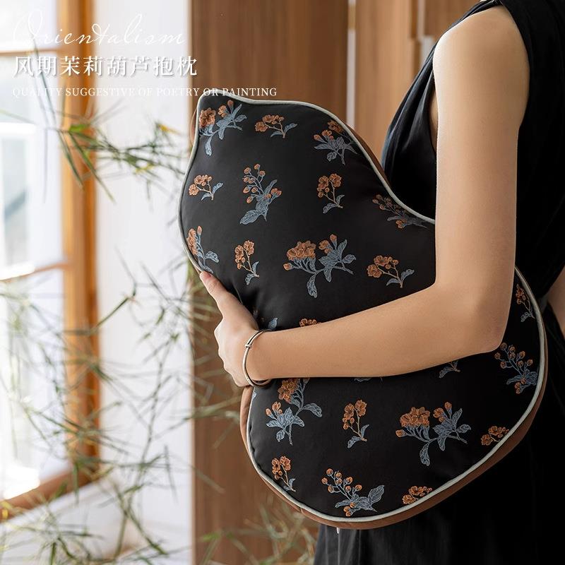 新中式葫芦抱黑腰色客沙jx062发椅子靠背垫中厅国风枕靠垫护腰枕