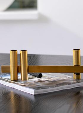 极简几何件简现XGQ代样房间客厅板金属弧约形金色几何摆烛台摆件