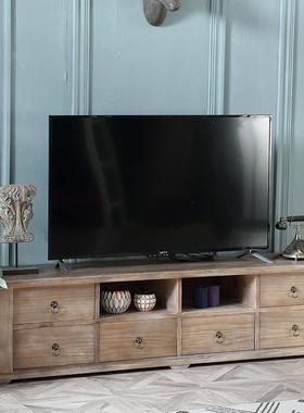 厅美乡旧村实木电视柜式仿古TBA田园简约现代客法式复古做整装组