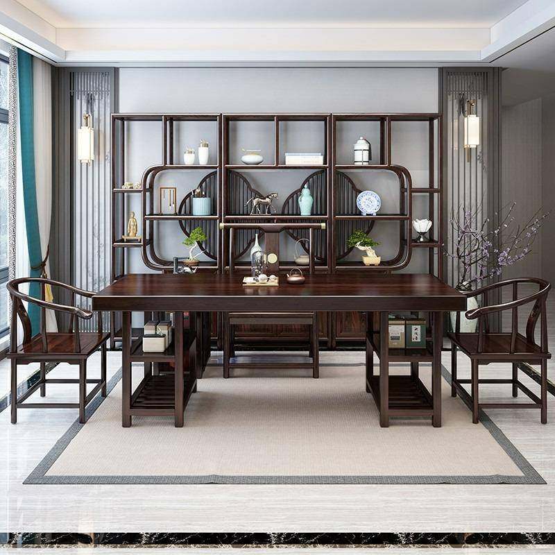 实木大板茶桌椅组合CGN公办室台新色中式茶桌全套紫檀茶台功夫泡