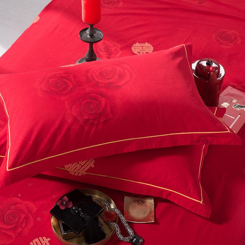 中式凤磨纯FSG棉婚庆件四件套大红毛婚礼床品全棉龙结婚床上用品4