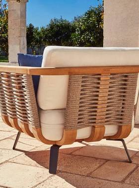 户外藤编沙发庭XTL柚木院藤椅民宿防水休简约风白色懒人闲木实沙