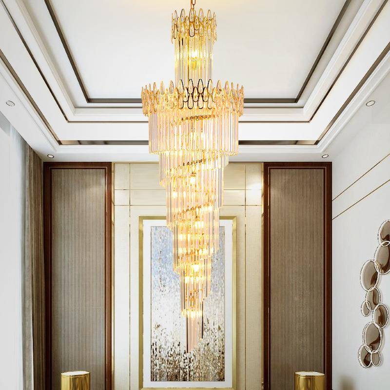 楼处酒售店623堂水展厅吊灯轻奢大气晶吊灯复式楼别墅大楼梯灯具