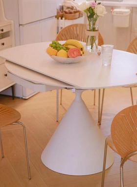 法式岩板餐桌椅组合可转伸缩方圆两旋用奶油户白色简现ODN约代小