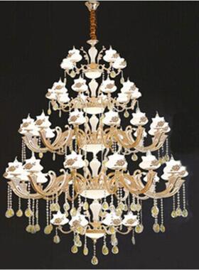 欧式客厅楼锌合灯复式楼别墅金水楼晶灯大VRK厅梯长吊灯楼中大吊