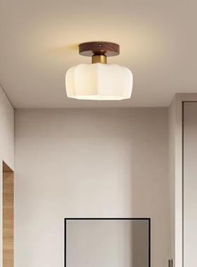 走奢廊灯木ULC过道轻灯胡桃木实中古风吸顶灯日式复古入户玄关阳