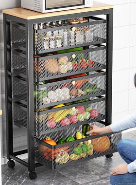 厨房菜篮置BD101083子物家用移动落地式多层果蔬收纳筐架多功微能