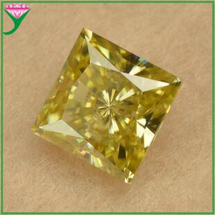 原色过钻笔金黄正方形公主切莫桑钻 人造碳硅石戒面莫桑石裸石