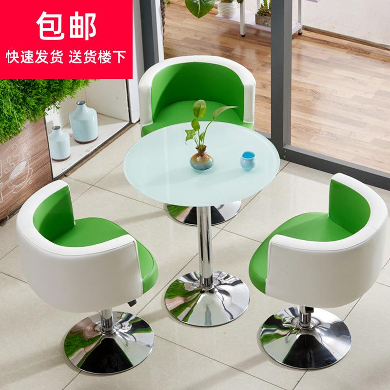 圆形现代奶茶店桌椅组合洽谈接待餐桌椅会客升降转椅甜品咖啡桌子
