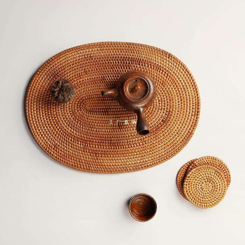 茶具竹干泡茶盘杯垫 越南藤编餐垫餐桌隔热 碗碟盘子茶壶承托