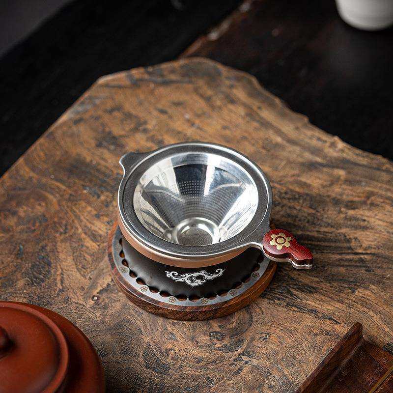 不锈钢茶漏家用茶桌茶具配件中式分茶器带底座高端茶滤一套滤茶器