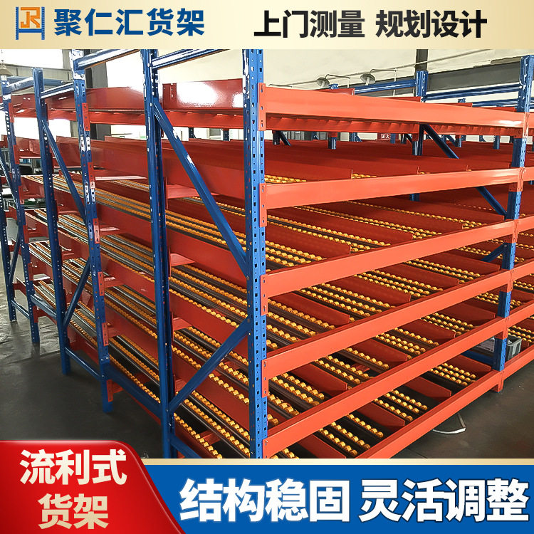 重型仓储货架流利式货架仓库流利条角钢流水线滑轨滚轮式置物架子