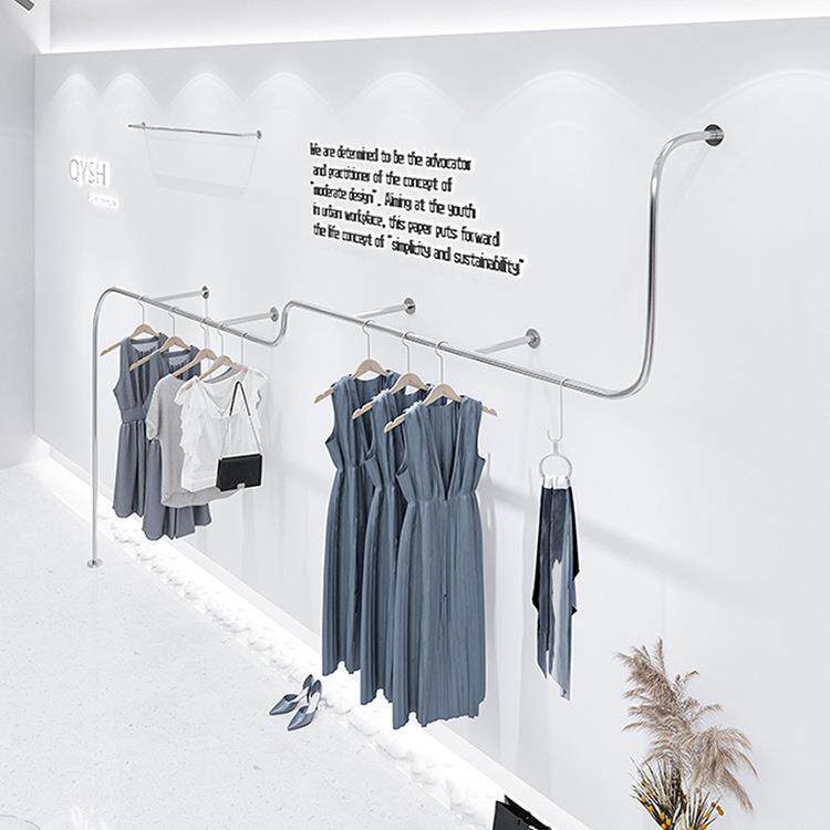韩版服装店展示架女装店上墙挂衣杆不锈钢拉丝壁挂服装架网红货架
