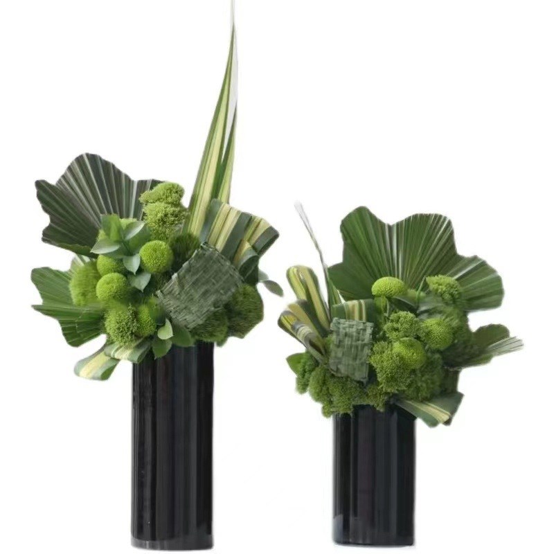 HJM-黑色直筒玻璃花瓶摆件酒店大堂装饰婚庆圆柱落地桌面水培插花