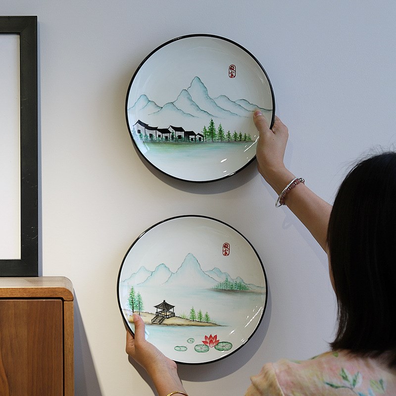 新中式陶瓷摆盘玄关装饰工艺盘电视柜摆件坐盘酒店软装样板间看盘