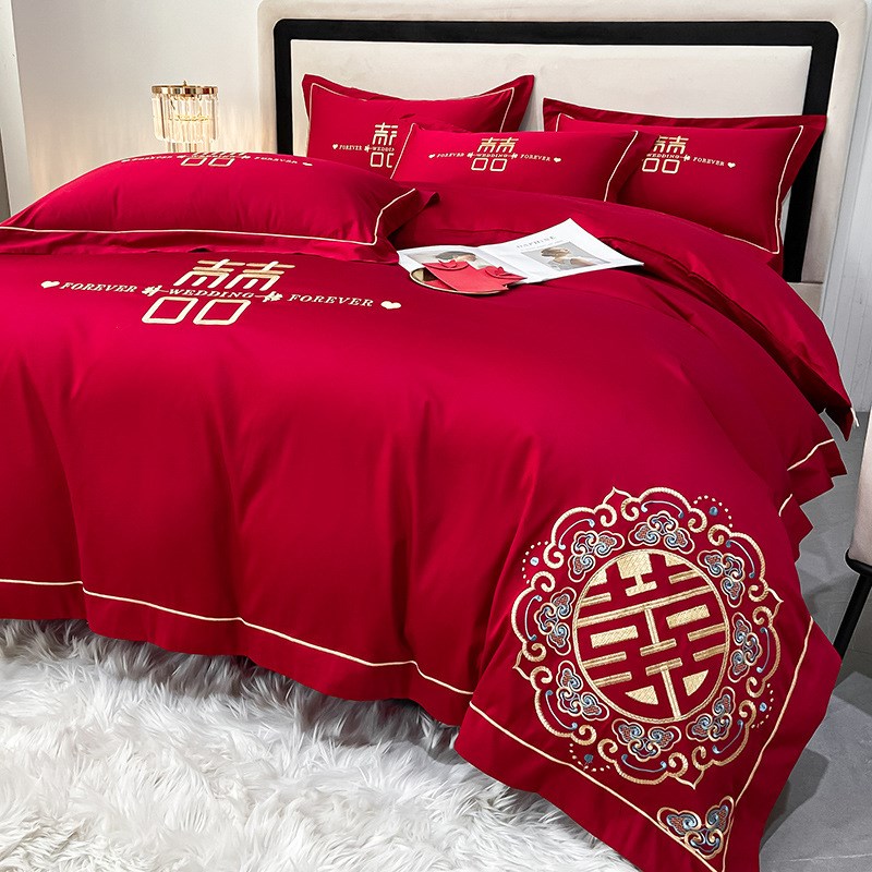 结婚四件套床上用品被子被褥全套大红婚嫁喜被婚庆被子全套一整套