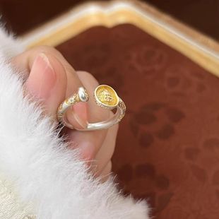 【吉言】轻奢高端黄财神戒指女古法描金实心开口指环国风生日礼物