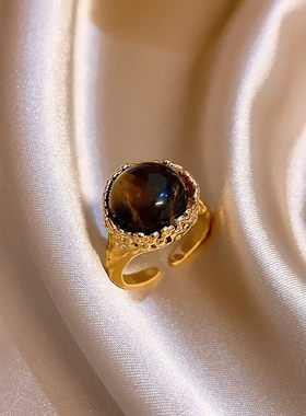 复古虎眼石指环女轻奢高级感