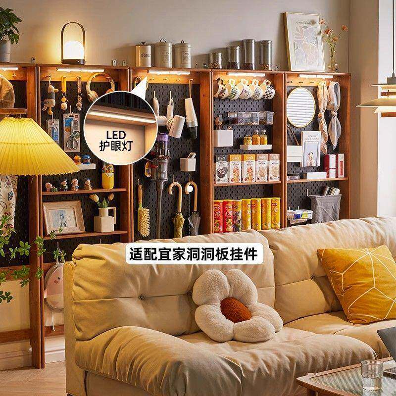 实木洞板置物架书桌旁落收纳架樱桃木柜色芝ABQ士薄墙洞地上书架