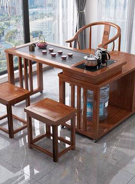 实旋转茶桌阳台家用移合动台喝茶木桌KCZ椅组小型茶几具烧水壶套