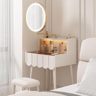 法奢式 奶油风梳妆台卧室简约现代轻小型800你妆化桌超窄50公分60c