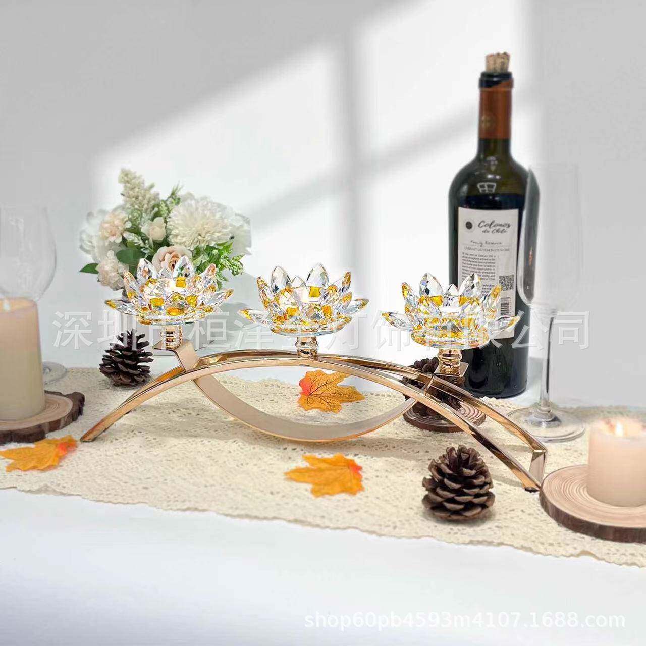 爆款三头花莲烛台婚9908婚庆礼道具艺品摆件轻奢家具烛工台