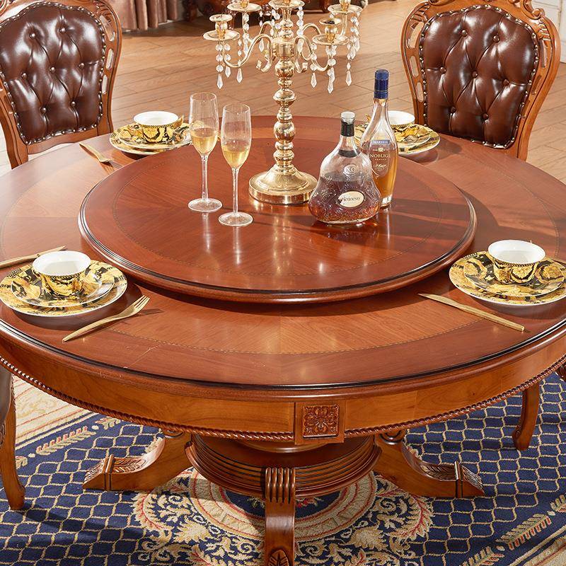 欧式大理式餐桌椅组合实木SNO吃饭桌子家用圆形美小型带户转盘石