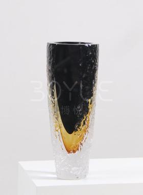 轻现代风创意锤纹切SMS割黑色渐摆变琥珀琉璃花瓶样奢板客厅软装