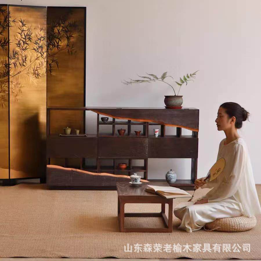 TJK实中木示古架老榆木复古茶具紫砂壶展架文玩瓷器收纳架式多宝