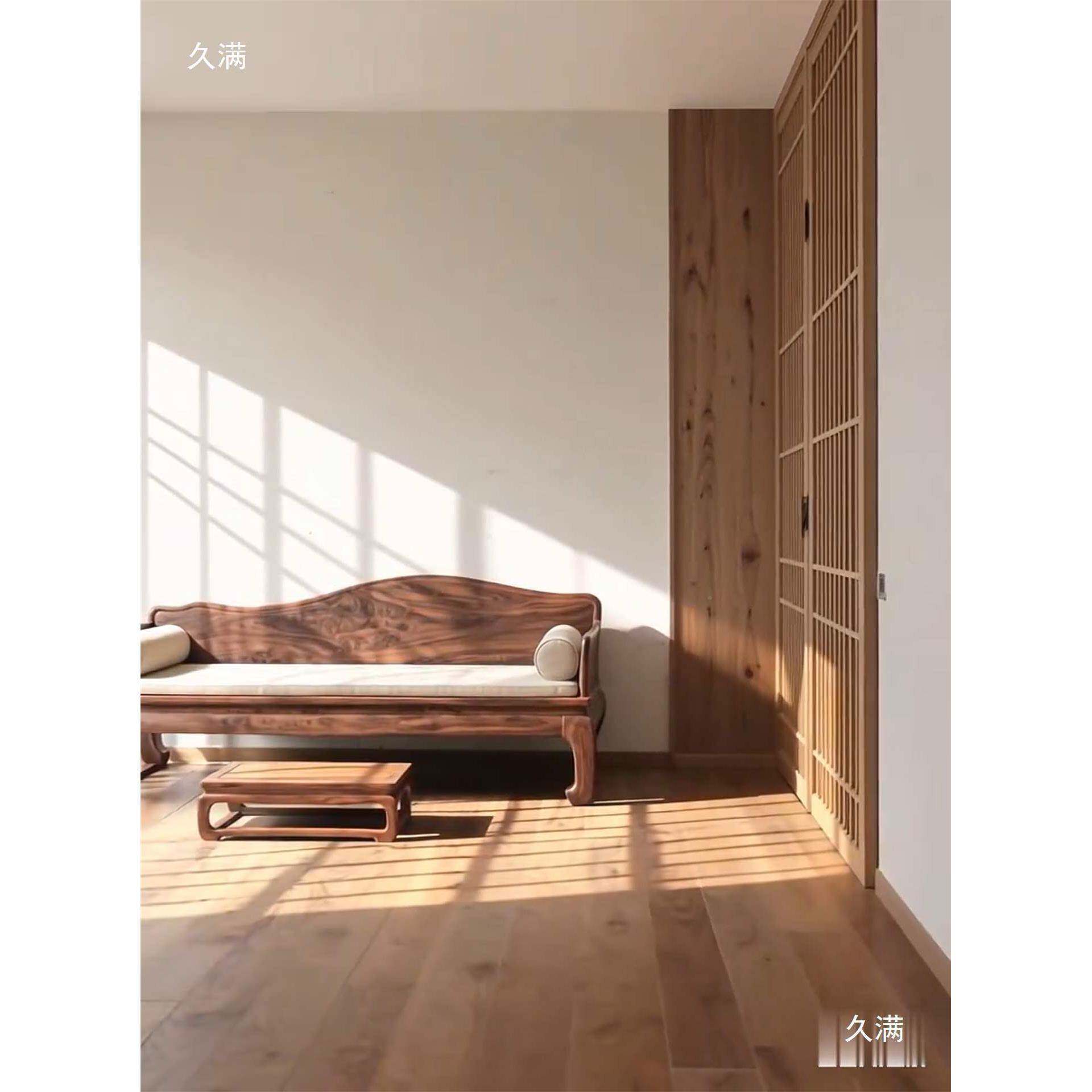 新中式乌金木实木贵妃民垒宿酒店发沙椅客厅阳台罗汉榻床具麦太保