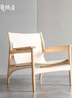 同频者木日式实休椅家客用厅扶手背靠闲帆布阅读DPI单人沙发椅