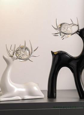 创意水晶球F985H8JM陶瓷装鹿奢摆件轻厅电视客柜酒柜家居饰品艺术