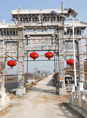 花岗岩石雕三门牌坊园林古建
