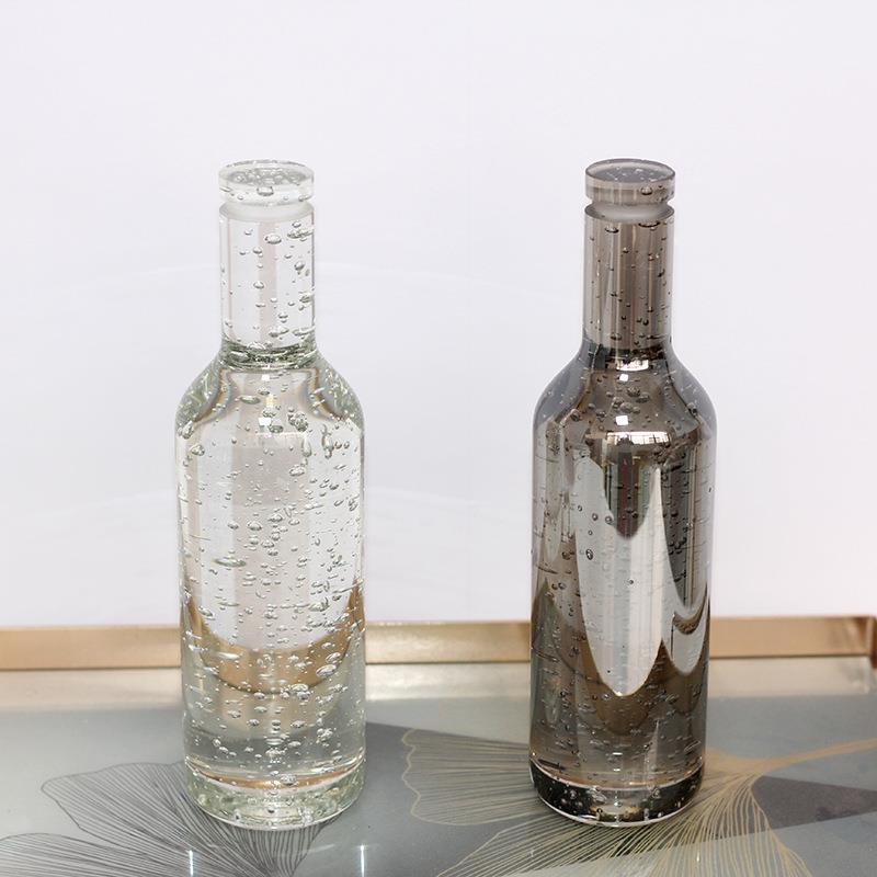代简约意水晶气泡实心酒瓶摆件透明烟灰色电镀SD1711创桌面茶几装