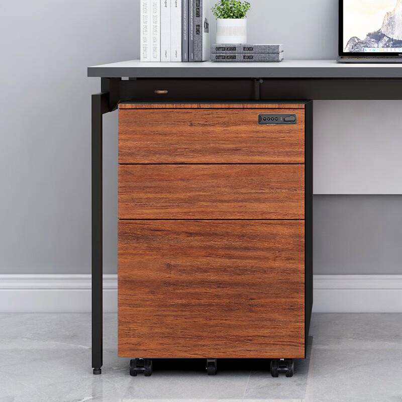 钢制文件活动三柜抽屉办公储物矮柜移柜动铁皮码0010柜子带锁木纹