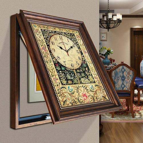 新中式古典美式电表箱装饰画带钟表竖款电闸箱遮挡挂画免打孔竖版