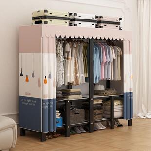 衣帽架家用落地卧室简易挂衣服架免安装折叠布衣柜带防尘罩晾衣架