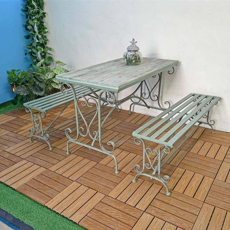 0J户外桌椅组合三件套铁艺实木美式复古花园庭院露台阳台长桌椅其