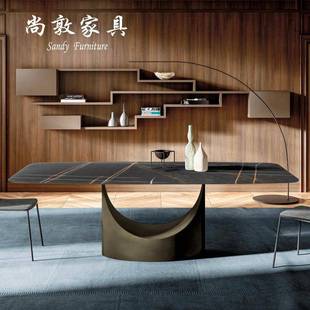 尚敦丨设计师岩板餐桌长方形现代简约意式北欧轻奢不锈钢饭桌家用